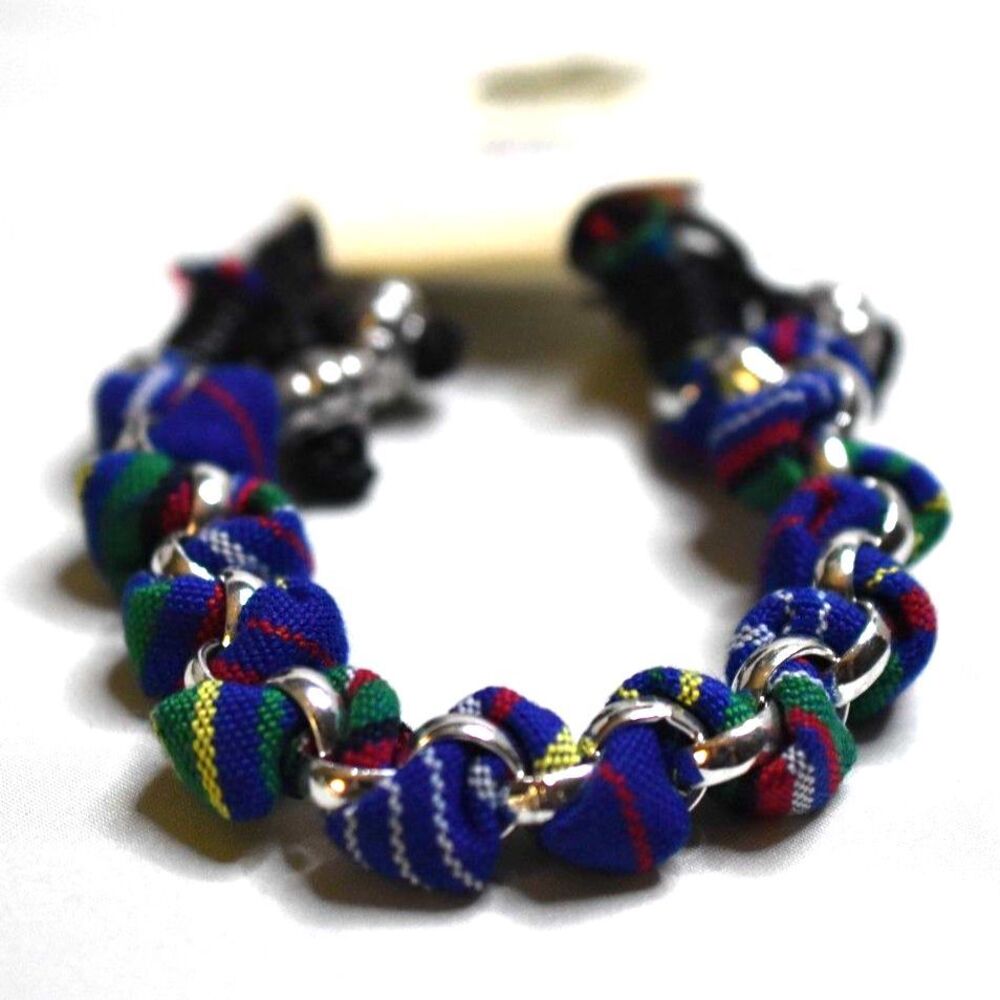 NWT Disney Parks Boho Woven Fabric Silver Tone Metal Rings Adj. 6+" Bracelet